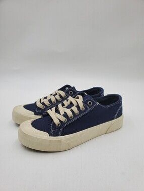 Navy Canvas Low-Top Sneakers with Cream Sole